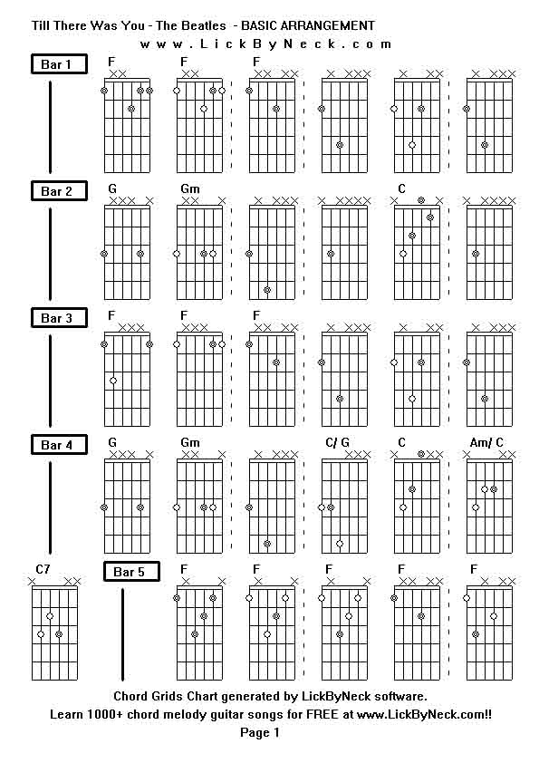 Chord Grids Chart of chord melody fingerstyle guitar song-Till There Was You - The Beatles  - BASIC ARRANGEMENT,generated by LickByNeck software.